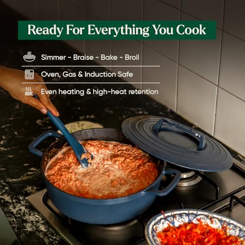 Image of Ember Cookware Pre-Seasoned Cast Iron Casserole 26 cm | Induction Cookware | 10-Year Warranty | Cast Iron Kadhai | Dutch Oven | Biryani Pot Heavy Bottom | PFAS & PFOA Free | Cooking Pot | Blue