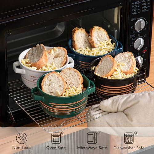YUN TAO Set di 4 ciotole da zuppa con manici, in ceramica, per zuppe, cereali, peperoncino, stufato di manzo, tortine, forno a microonde, lavastoviglie - immagine 4