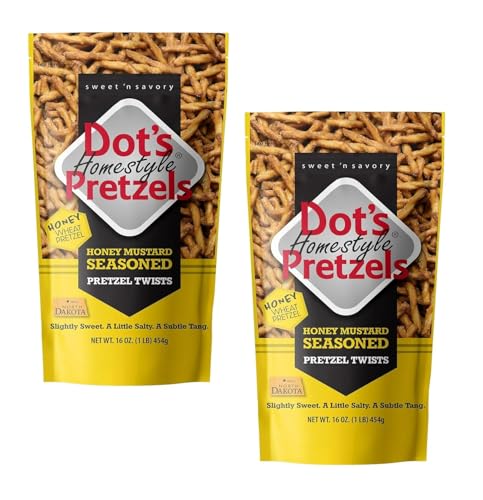 Dot Pretzels Honey Mustard Flavored - Pack of 2 - Delicious, Sweet, and Savory - Pretzel Twists - Perfect for Snacking Anywhere and Anytime