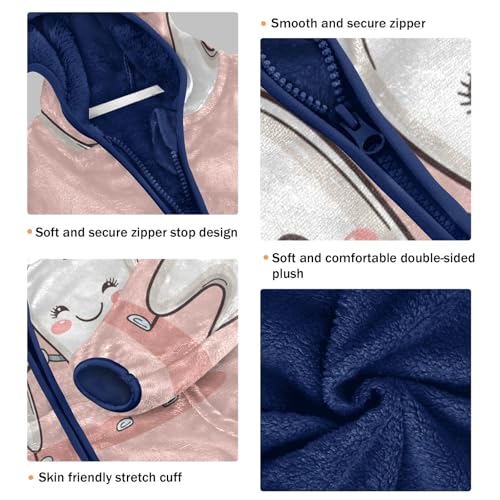 Cute Tooth and Toothbrush Girls Fleece Jacket Girls Fall Jacket Girls Zip Up Hoodie Girls Sherpa Jacket 2-10T3