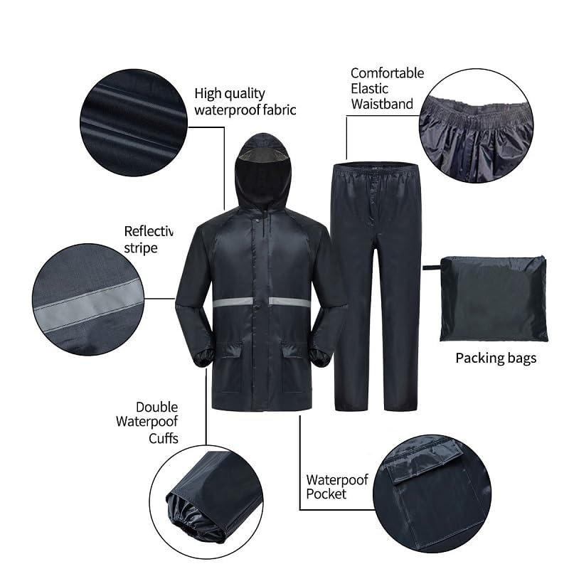 Image of Adult Rain Suits for Men Waterproof Thickening Rain Coats Hooded Breathable Rain Gear for Fishing