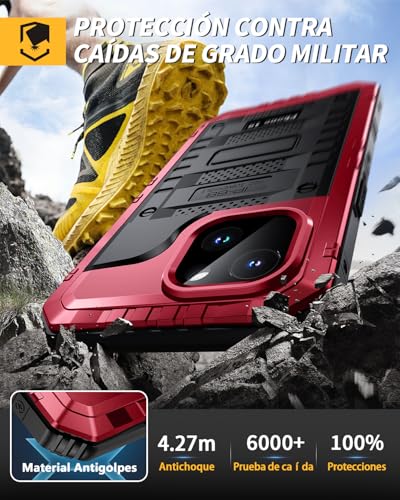 Funda iPhone 15 impermeable antichoque antipolvo militar roja 3