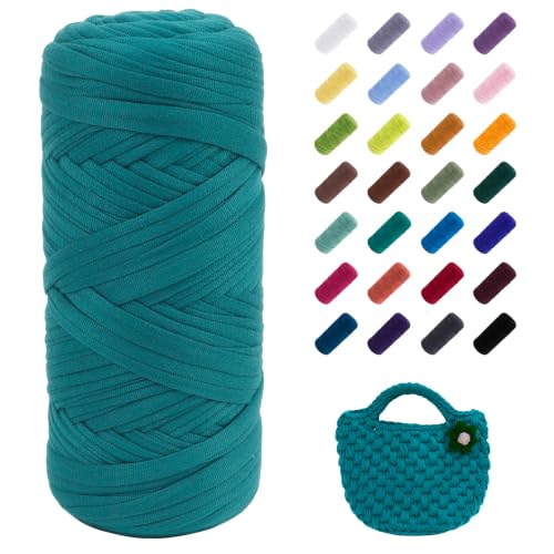 Image of JeogYong T-Shirt Yarn, 200g /196ft Elastic Fabric Cloth Knitting T Shirt Yarn, Grass Green Thick Crochet Fabric Ribbon for Crocheting Bags /Baskets /Rugs, Home Decor, DIY Crafts