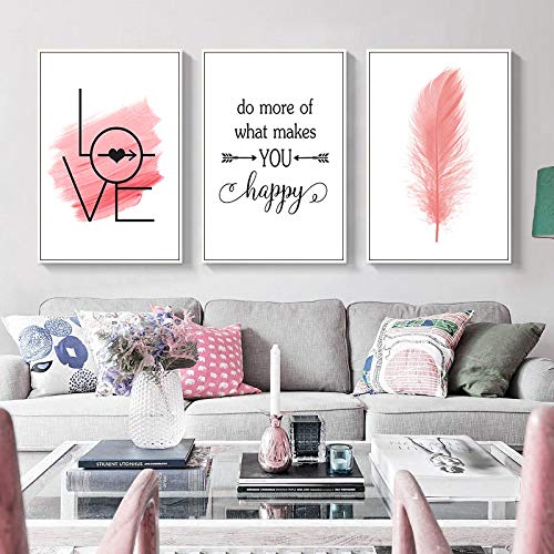 Affiches de plumes roses nordiques pour raviver un mur vide avec une peinture sur toile unique