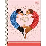 Tilibra - Caderno Espiral Capa Dura Universitário 1 Matéria Brownie 80 Folhas - Fundo Rosa - Cachorros Coração
