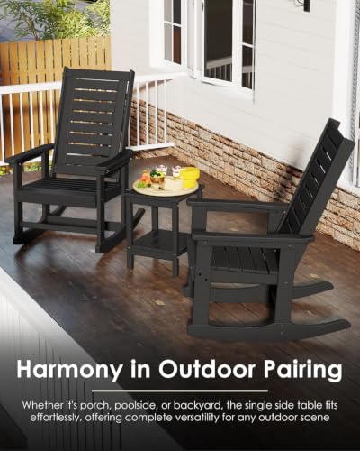 Image of GREENVINES Adirondack Outdoor Side Table, 14'' x 13'' HDPE Plastic All Weather End Tables with Storage Shelf for Poolside Indoor Outside Front Porch Living Room Patio Backyard Campfire, Black