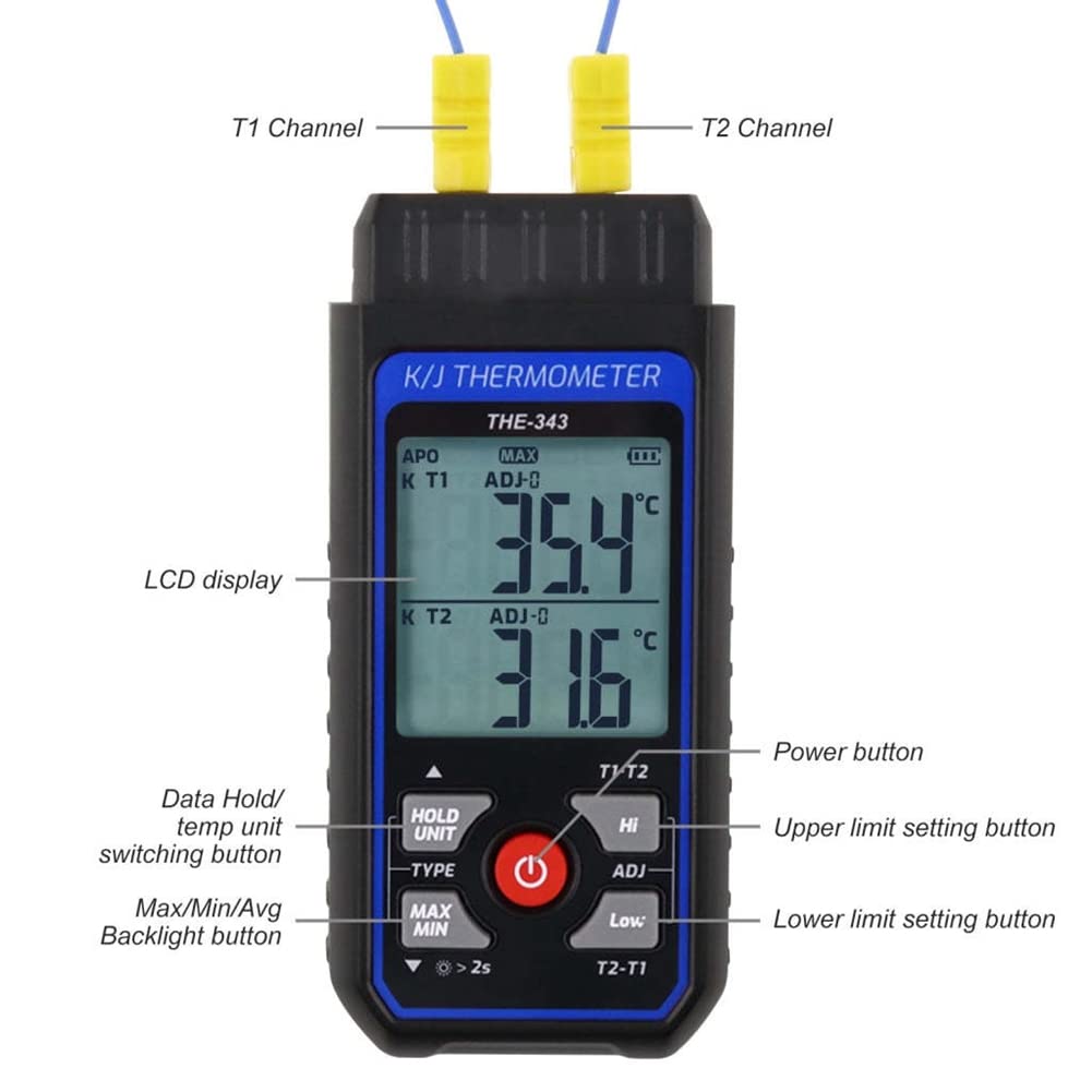 Jkjhbhged Thermocouple Thermometer Digital K Type Thermometer with 4 Thermocouples, -328-2500? Measuring Range HVAC Thermometer