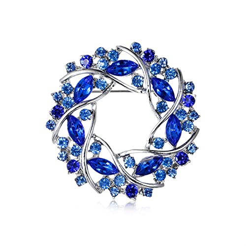 Broche Guirlande de Fleurs en Strass bleu, le cadeau idéal pour femme
