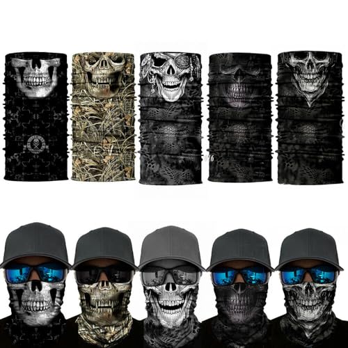 5pcs Skull Face Tube Bandanas Neck Gaiter Headwear Magic Scarf Headband for Dust Sun Wind - Main Image