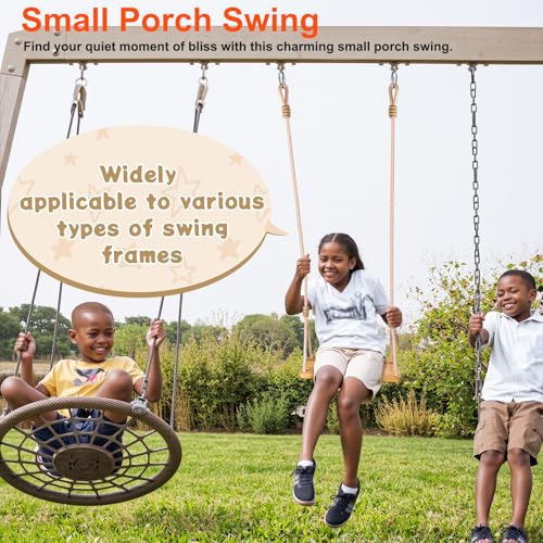 Image of Bamboo Tree Swing Seat for Adults & Kids, 440LB Capacity and 77 inch Tree Straps, Indoor /Outdoor Swing Set for Backyard, Garden, Porch, Patio（Children's Swings）