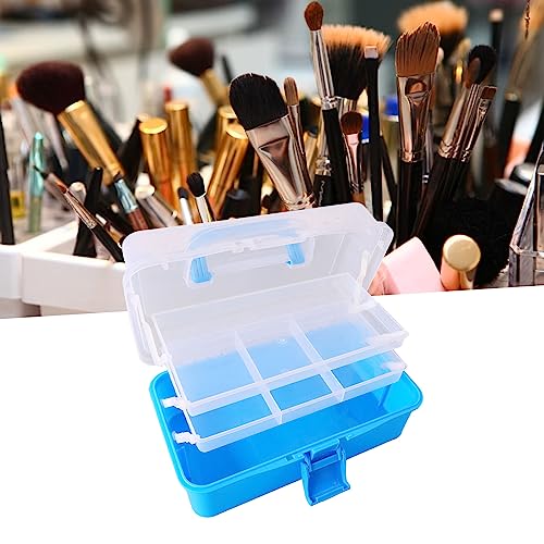 Image of 3 Layer Folding Storage Box, Portable Multipurpose Handled Tool Box Sundries Organizer for Arts, Crafts,Cosmetic, Sewing, Toy (Sky Blue)