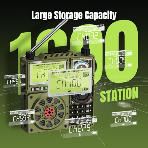 Image of Raddy RF919 SSB Shortwave Radio with NOAA Weather Band, Full Band FM AM SW VHF UHF AIR CB WB and SSB Receiver, with Antenna Tuner, 3 External Antenna Ports, 5000mAh Rechargeable Battery (Army Green)