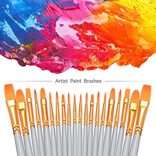 Image of BOSOBO Paint Brushes Set, 20 Pcs Small Paint Brush Kit Round Flat Tip Nylon Hair, for Acrylic Painting, Watercolor, Oil Painting, Kids Face Nail Art Canvas Rock Craft, Art Supplies, Silver Gray