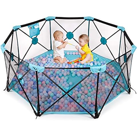 Baby Playpen, Foldable & Portable Kids Activity Center, Baby Fence with Breathable Mesh and Storage Bag, 8 Panel Large Play Pen for Baby Toddlers, Indoor & Outdoor Cover
