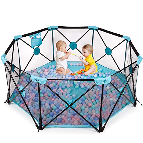 Baby Playpen, Foldable & Portable Kids Activity Center, Baby Fence with Breathable Mesh and Storage Bag, 8 Panel Large Play Pen for Baby Toddlers, Indoor & Outdoor