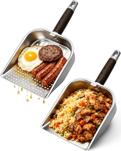 Matchwaves Griddle Scoop for Blackstone with a Any-Edge Hook Stainless Steel Griddle Portable Food Mover for Stir Fry and Move Food Classic & Sifting Grill Shovel 2 Pack