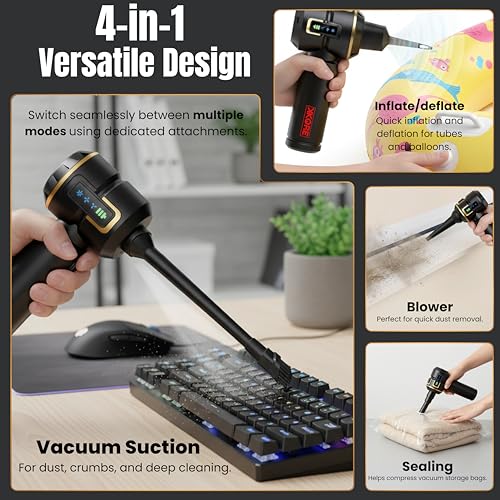 Image of Typhoon 4-in-1 Cordless Car Vacuum Cleaner for Home & Car Use | 18000Pa Suction | Upto 110000 RPM Brushless Motor | 6000 mAh | LED Display | 9 Attachments