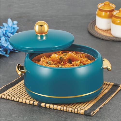 Image of Modware Atlantis Casserole 1500ml Elegant Design Premium Hot Pot, Retains Temperature for Hours, Insulated Inner Steel Casserole for Roti, Hot Box for Home, Chapati Box, Serving Bowl with Lid (Teal)