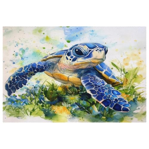 Sets de table tortue bleue x6 | Protection de table lavable 30x45 cm - 2