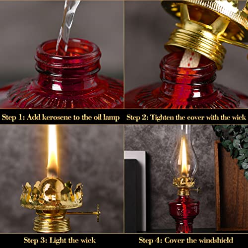 Image of 2 Pcs Chamber Oil Lamps for Indoor Use Vintage Kerosene Lamp Rustic Hurricane Kerosene Lantern with Adjustable Fire Wick Lighting Oil Lantern for Home Emergency Lighting, 13'' High(Red)