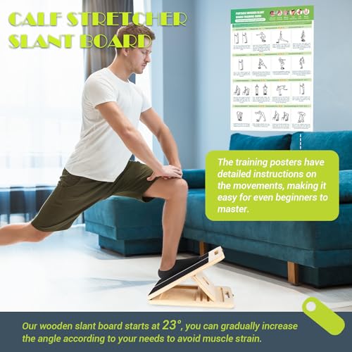 Slant Board for Calf Stretching, Adjustable Portable Wooden Incline Board for Calf Stretcher with Training Poster, 300 Lbs Weight Capacity Calf Stretch Wedge for Leg, Knees, Heel, Ankle & Stretching - Image 5