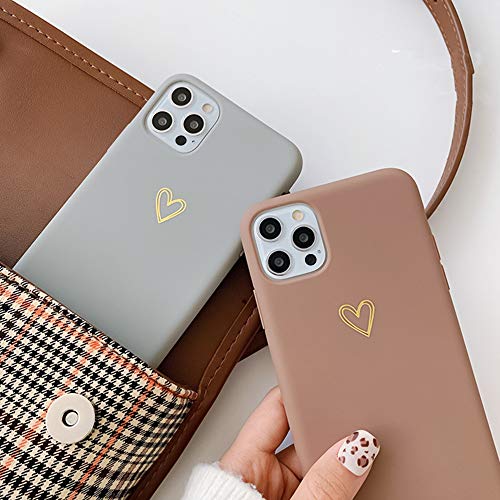 Ownest Compatible For Iphone 11 Case For Soft Silicone Gold Heart Pattern Slim Protective Shockproof Case For Women Girls For Iphone 11-Brown #TOP6