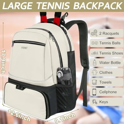Image of Ytonet Tennis Bag Tennis Backpack for Women Men 2 Rackets | Insulated Pocket and Ventilated Shoe Compartment, Gym Bags with Fence Hook for Pickleball and Badminton Rackets