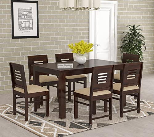Image of Sheesham Wooden Dining Table 6 Seater Dining Set for Home & Restraunts | Solid Wooden Dining Table with 6 Chairs | Solid Wood Six Seater Dining Set (G Walnut Finish)