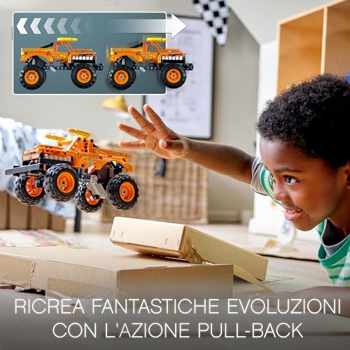 Technic Monster Jam El Toro Loco, Set 2 in 1, Camion Giocattolo da Costruire che si Trasforma in Macchina, Giochi per Bambini e Bambine da 7 Anni in su, Veicolo con Funzione Pull-Back 42135 - Lego - Immagine 2