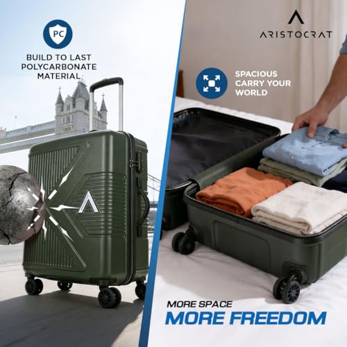 Image of Aristocrat Proteq Check-in Trolley Bag 66cm | Medium Hard Luggage | 8-Wheel Suitcase for Travel | Combination Lock with Sturdy Zipper | Polycarbonate | 3 Years International Warranty (Bronze Green)