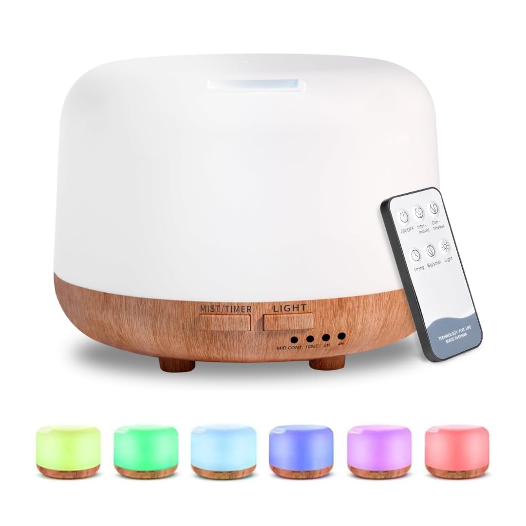 Essential Oil Diffuser 300ML Aromatherapy Ultrasonic Air Vapouriser Oil Diffusers Humidifier Scented Fragrance with Remote, Mist Modes, Automatic Off and 7 LED Lights for Home Office Sleep AZULON