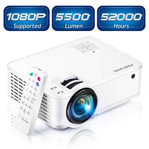 Projector, [2020 Updated] Mini Projector 1080P Supported, 5500 Lux 210" Display with 52,000