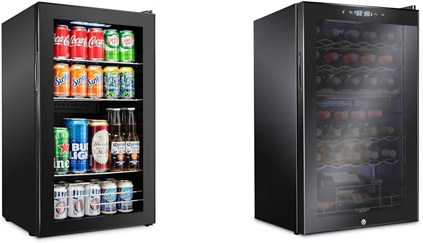 Ivation 126 Can Beverage Cooler, 33 Bottle Dual Zone Wine Refrigerator Bundle