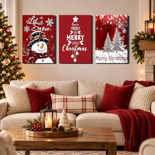Image of Vintage Christmas Snowman 3 Panel Wall Art, Framed Canvas Prints