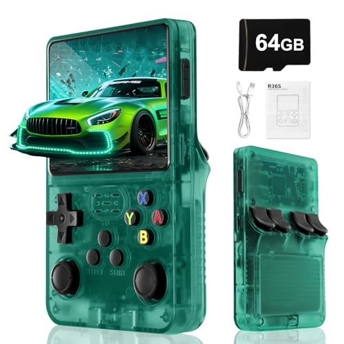 Blidinner R36S Retro Konsole – Mit Open Source Linux,Langlebigem 3000 mAh,64GB TF Karte,über 20000 Spielen,3,5-Zoll-Bildschirm,Tragbare Handheld-Spielkonsole Freunde,Grün