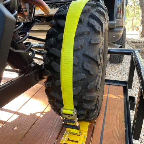 Image of Wheel Chock Tie Down Kit Trailer Tire Straps System for ATV, UTV, Lawn Mower and More