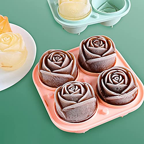 Image of 4-Cavity Silicone Ice Cube Tray Set - DIY Rose and Teddy for Cocktails, Whiskey, Chocolate, and Juice - Reusable, Easy-Release Ice Makers (Rose Shape)