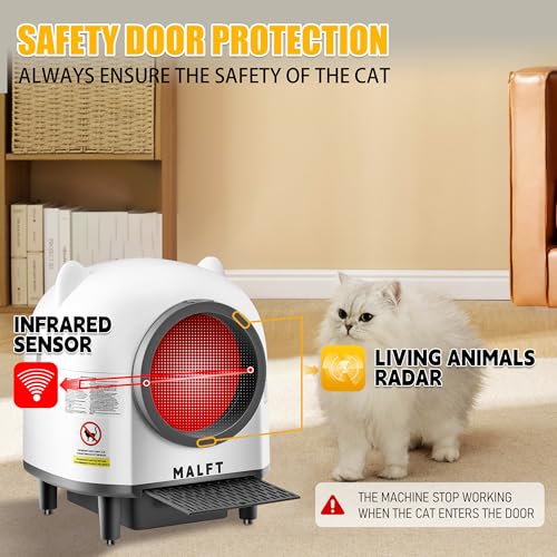 Caja de arena inteligente autolimpiable para gatos – Caja de arena automática de 90 L, control de WiFi/App, modo nocturno silencioso, seguridad antipellizcos, uso multigato con bolsas de basura y - Imagen 4