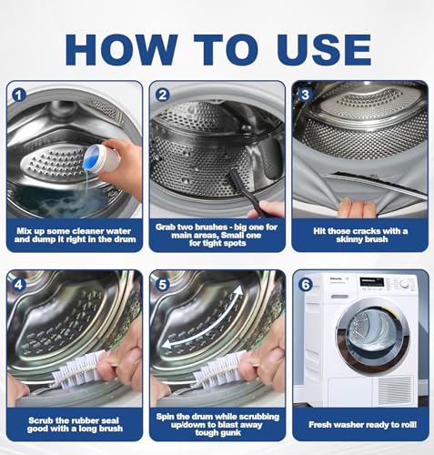 Image of 8PCS Cleaning Brush Set for Front Load Washing Machine, Multi-Function Washer Cleaner Brush Kits Includes Long Handle Roller Brush for Washer Rubber Seal, Gap Scrubber, Silicone Gasket Brush & More