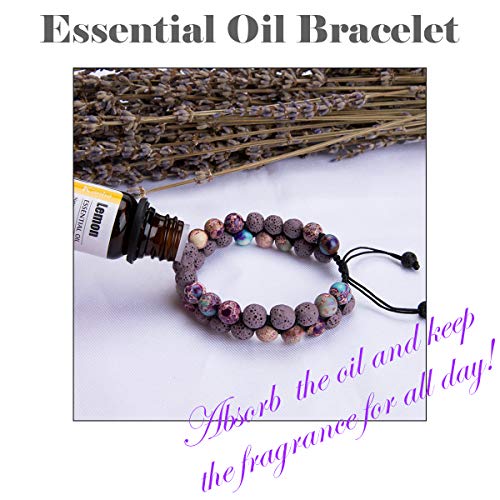 Aromatherapy Essential Oil Diffuser Bracelet Lava Stone Bead Gemstone Anxiety Diffuser Bangle Cuff Bracelet(Purple) - Image 4