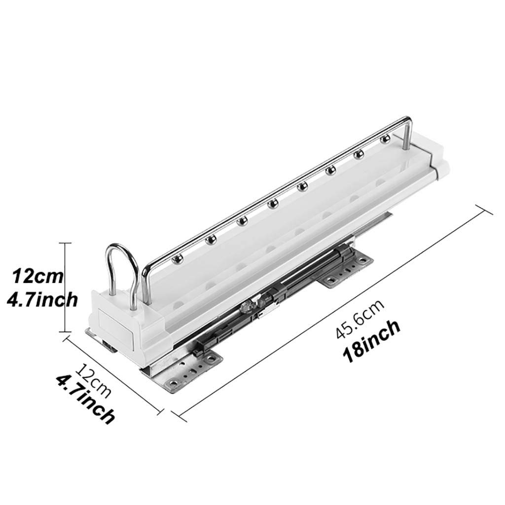 Wyciągnij szynę do ubrań z systemem buforowym, stojak na przechowywanie garderoby push-pull, wiszący pręt ubrań do domu-biały (rozmiar: 456 mm/18 cali) LWX