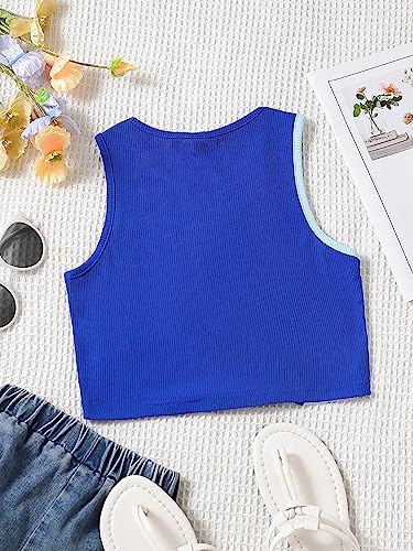 Image of SHENHE Girl's Colorblock Ribbed Knit Round Neck Sleeveless Slim Fit Tank Top Royal Blue 10Y