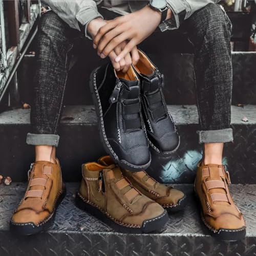 Matufit Shoes for Men, Handcrafted Wide Toe Box Orthopedic Loafers, Men's Leather Waterproof Non-Slip Fashionable Orthopedic Shoes, Side Zip Slip-On Flats3