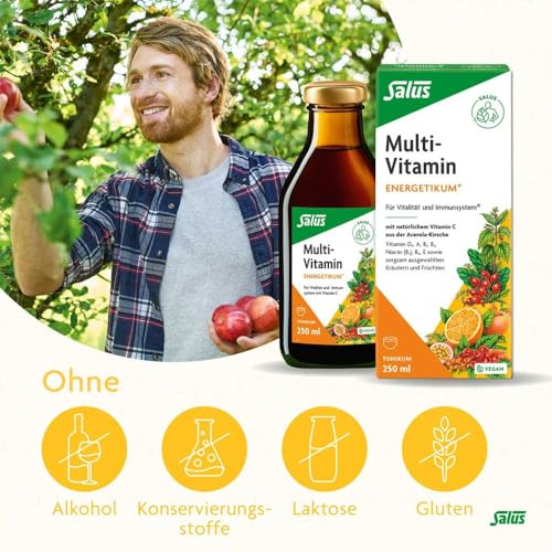 Salus Multi-Vitamin Energetikum – Tonikum zum Erhalt der natürlichen Vitalität – mit 8 wichtigen Vitaminen – vegan – 250 ml