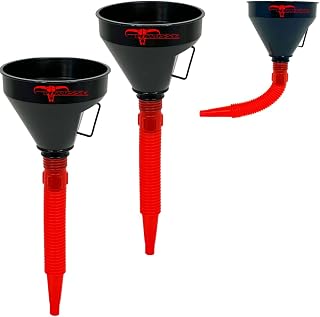 Pit Posse PP3367 Automotive Funnel Oil Change Large Wide Mouth Flex Flexible Spout Extension Funnel with Handle and Strainer, for Engine Oil, Liquid, Diesel, Kerosene, Gasoline, Coolant- Pack of 2