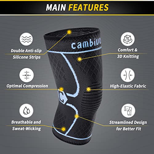 Image of CAMBIVO 2 Pack Knee Brace, Knee Compression Sleeve for Men and Women, Knee Support for Running, Workout, Gym, Hiking, Sports (Blue,Large)