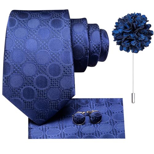 Image of Hi-Tie Men's Silk Ties Formal Woven Classic Necktie Pocket Square Cufflinks Lapel Pin Set Wedding Business