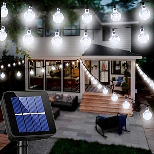 Solar String Lights Globe 38 Feet 66 Crystal Balls Waterproof LED Fairy Lights 8 Modes Outdoor Starry Lights Solar Powered String Light for Garden Yard Home Party Wedding Decoration (White)