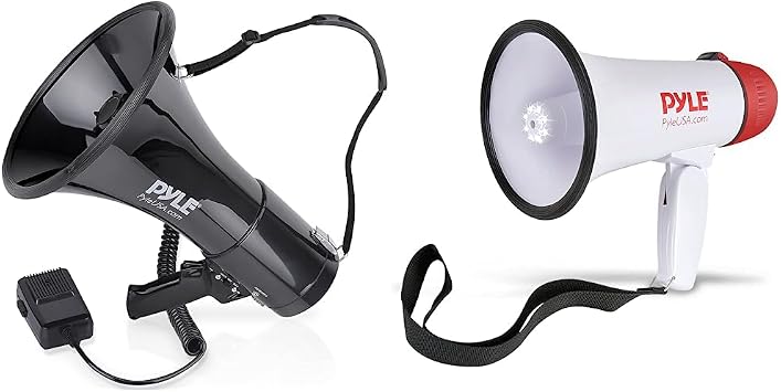 Pyle Megaphone Speaker PA Bullhorn with Built-in Siren 50 Watts & Adjustable Volume Control & 30W PA Bullhorn Megaphone Speaker with Built-in Siren & LED Lights