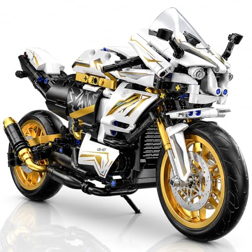 Fernhap Motorcycle Building Blocks 1:10 White Gold Sport Bike Model Kit Set